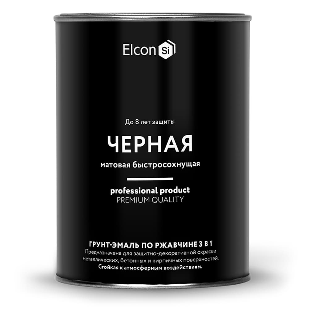 ELCON Грунт-эмаль по ржавчине 3 в 1 Быстросохнущая матовая  Черная  (ral 9005)  0.8 кг  (12 шт/кор) 